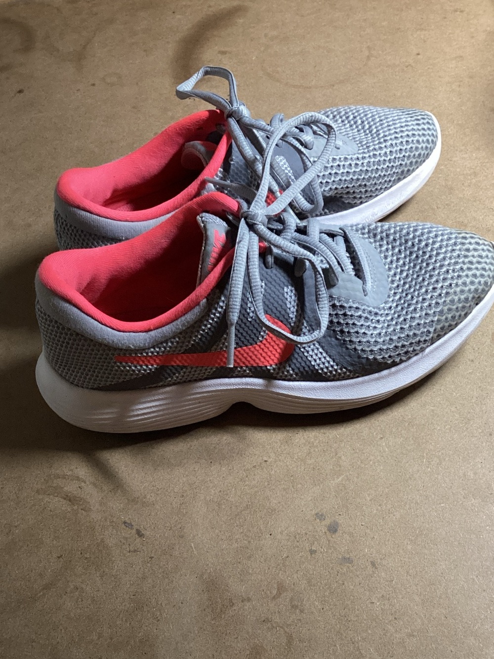 Nike RevolutionLight Gray and Coral Athletic Sneakers size 4.5 Y, 6 Woman’s